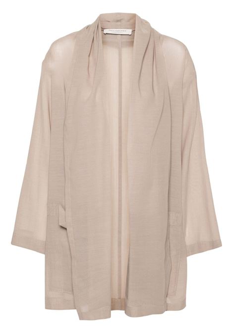 Beige open-front fluid coat - women